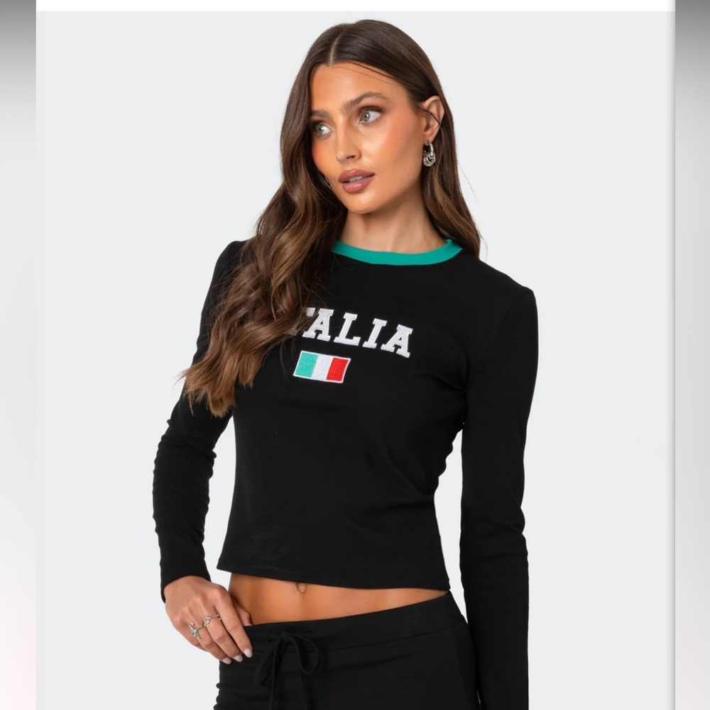 Italia Black Long Sleeve Top